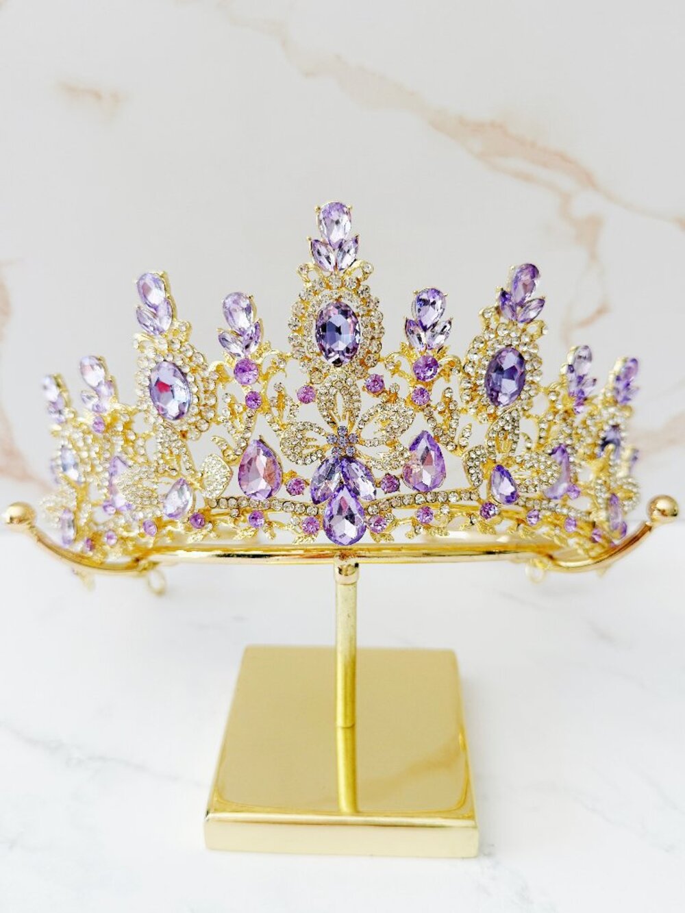 Gold Purple Crystal Butterfly Tiara Crown Wedding Pageant Quinceanera Prom